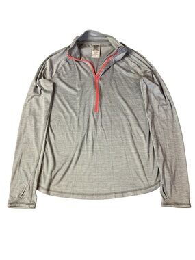 Athletic Works Grey 1/4 Zip Pullover Top Neon Coral Accent Women’s Size S